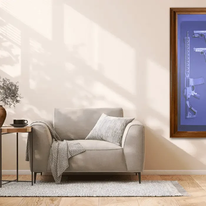 Hidden gun storage furniture inside a residential home